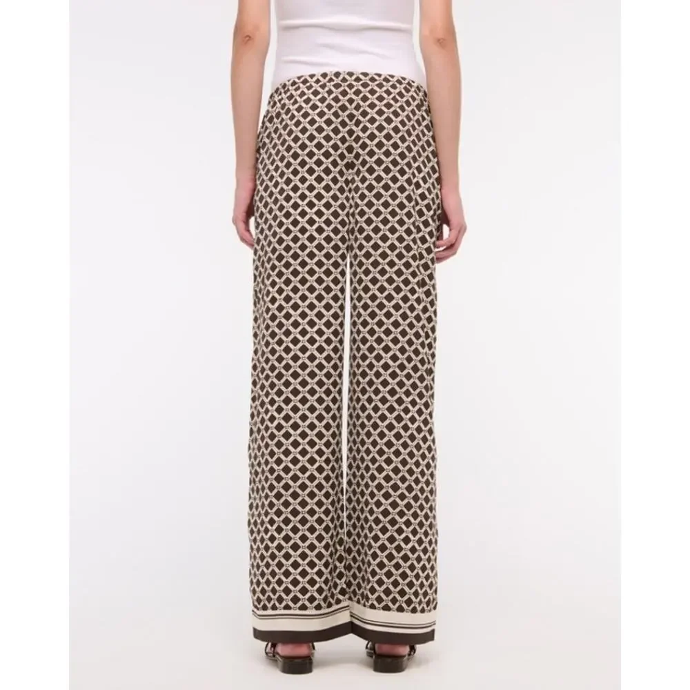 Abercrombie & Fitch Brown Geometric Wide Leg Drapey Pull On Pants Size Small